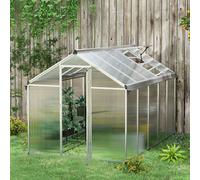 OUTSUNNY Aluminium Greenhouse w/ Door Window Galvanised Base PC Panels Grow House Shed in Silver Outsunny Silver