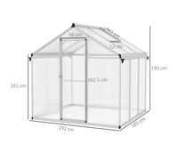 Outsunny 6x6ft Aluminium Greenhouse with/ Door Window Galvanised Base PC Panel, Clear