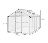 Outsunny Aluminium Greenhouse With/ Door Window Galvanised Base PC Panel - 305cm x 192cm x 195cm | TJ Hughes Clear