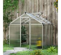 Outsunny 6x6ft Aluminium Greenhouse with/ Door Window Galvanised Base PC Panel, Clear