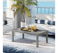 Outsunny Aluminium Outdoor Coffee Table Patio Table w/ Grey Wood Grain Effect, Grey