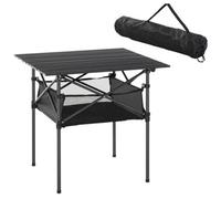 Outsunny Aluminum Camping Table Roll-Top Folding Table Picnic Table W/ Mesh Bag, Black