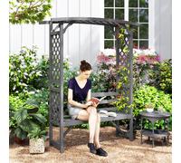 OUTSUNNY Arch Pergola Garden Bench, Wooden Garden Arbour with Seat in Grey Outsunny Grey