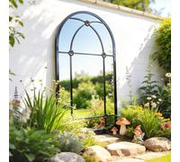 Outsunny Arched Mirror, Shatterproof Acrylic Windowpane Wall Mounted Mirror with Robust Metal Frame, Decorative Wall Mirrors for Outdoor Patio and Living Room, 100 x 60 cm, Black