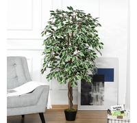 Outsunny 160Cm/5.2Ft Artificial Ficus Tree Fake Plant In Pot Indoor Outdoor, Green