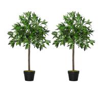 Outsunny Artificial Bay Laurel Topiary Trees Realistic 3FT Set of 90cm, Green