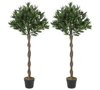 Outsunny Artificial Bay Laurel Topiary Trees Realistic 4FT Set of 2 Green | Twisted Trunk, Lush Topiary Ball Tree, Weighted Pot, Indoor Greenery Plant, Home Office Garden Decor