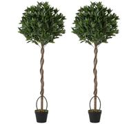 Outsunny Artificial Bay Laurel Topiary Trees Realistic 5FT Set of 2 Green