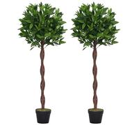 Outsunny Artificial Bay Laurel Topiary Trees with Twisted Trunk, Realistic Lush Topiary Ball Tree with Weighted Pot, 120cm Indoor Greenery Plant for Home Office Garden Decor, Set of 2, Green