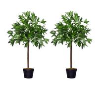 Outsunny Artificial Bay Laurel Topiary Trees w/Pot Fake, Set Of 2 90cm/3FT Indoor Greenery Plant Home Office Garden Decor Green