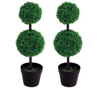 Outsunny Artificial Boxwood Ball Topiary Trees Potted Plant Set of 2 67cm | Decorative, Indoor Décor