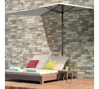 Outsunny Balcony Half Parasol Semi Round Umbrella Patio Crank Handle (2.3 m, Beige)- NO BASE INCLUDED - Beige - 230cm x 130cm x 245cm