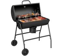 Outsunny Barrel Charcoal Barbecue BBQ Grill Trolley with Ash Catcher Thermometer, Black