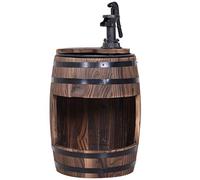 Outsunny Water Fountain Electric Pump Wood Barrel Patio Garden Decorative Ornament with Flower Planter Decor Carbonised Finish