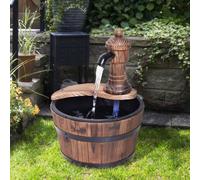 Outsunny Barrel Water Pump Fountain Rustic Wood Electric Water Feature Garden