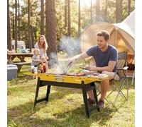 Outsunny Yellow Charcoal BBQ Grill with 2 Side Shelves and Handle - Size: 37 x 87 x 20cm - Wilko
