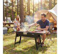 Outsunny Portable BBQ Grill, Foldable Charcoal Grill for Camping and Picnics, Charcoal Barbecue with 2 Side Shelves and Handle, Black