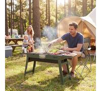 Outsunny Portable BBQ Grill, Foldable Charcoal Grill for Camping and Picnics, Charcoal Barbecue with 2 Side Shelves and Handle, Green