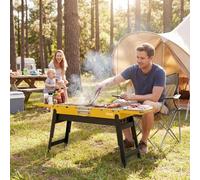 Outsunny Portable BBQ Grill, Foldable Charcoal Grill for Camping and Picnics, Charcoal Barbecue with 2 Side Shelves and Handle, Yellow