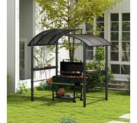 Outsunny BBQ Patio Canopy Gazebo with Interlaced Polycarbonate Roof 2 Shelves - Dark Grey - 240cm x 150cm x 230cm
