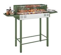 Outsunny BBQ Rotisserie Grill Barbecue Roaster Charcoal Spit Roasting Machine for Chicken Turkey with 3-Level Grill Grate and Foldable Side Shelves, Stainless Steel, Dark Green