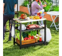 Outsunny Bbq Table With 2-Tier Shelf, Barbecue Station, Charcoal Grey In Dark Grey Dark Grey