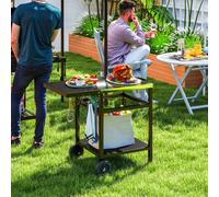 Outsunny BBQ Trolley with Foldable Side Table, Movable Pizza Table, Black, Black