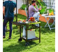 Outsunny Bbq Trolley With Foldable Side Table, Movable Barbecue Pizza Table
