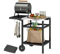 Outsunny Bbq Trolley With Foldable Side Table, Movable Barbecue Pizza Table
