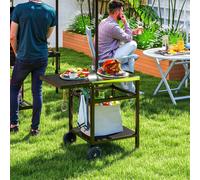 Outsunny Bbq Trolley With Foldable Side Table, Movable Barbecue Pizza Table In Black Black