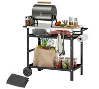 Outsunny BBQ Trolley with Stainless Steel Top, Movable Barbecue Pizza Table