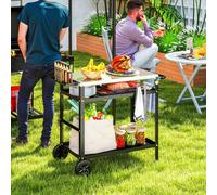 Outsunny BBQ Trolley with Stainless Steel Top, Movable Pizza Table, Black