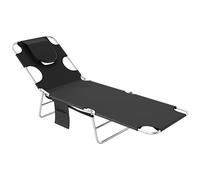 Outsunny Beach Chaise Lounge: Foldable Sun Lounger with Reading Hole, Adjustable Backrest & Side Pocket, Black Aosom UK