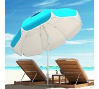 Outsunny Beach Umbrella, Adjustable Height & Tilt Portable Parasol, Blue, Blue