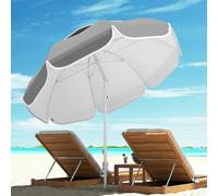 Outsunny Beach Umbrella Portable with Sand Anchor, Adjustable Height & Tilt Beach Parasol with Carry Bag, UPF50+ UV Protection Sunshade Shelter, Blue - Grey - 180L X 180W x 196.5H cm