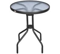 Outsunny Bistro Coffee Table Outdoor Tempered Glass Top Table Garden Round Dining Table - 60cm Diameter Black