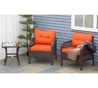Outsunny 3 PCS Webbed PE Rattan Outdoor Patio Set with Cushions Frame Grey - Coffee - Steel, PE Rattan Wicker, Polyester - 76.5cmx81.5cmx95.5cm