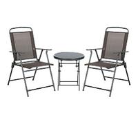 Outsunny Patio Bistro Set Folding Chairs/Table - Brown, Brown