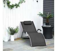 Outsunny Black Sun Lounge Recliner - Ergonomic Curved Aluminum Frame, Breathable Mesh, Removable Pillow, 120kg, 84B-572BK
