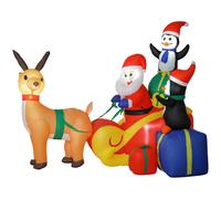 Outsunny 6ft Christmas Inflatable Santa on Sleigh with Built-in LED Lights | with Reindeer and Penguin, Outdoor Christmas Blow Up Decoration, for Garden, Indoor Outdoor Home Decor