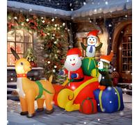 Outsunny 6ft Christmas Inflatable Santa on Sleigh with Reindeer and Penguin, Outdoor Christmas Blow Up Decoration with Built-in LED Lights for Garden, Indoor Outdoor Home Decor