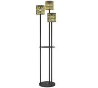 Outsunny Boho Rattan Floor Lamp, 3-Lights Rattan Lamp with Shelf, Freestanding Solar Garden Light with Auto On/Off Lights, IP44 Waterproof for Porch, Pathway, Terrace, Grey