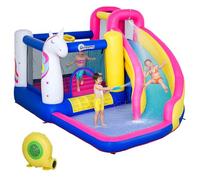 342-027V70MX Outsunny Bouncy Castle for Children, 5 in 1 Inflatable Bounce House Unicorn Design with Blower, Slide, Climbing Wall, Basketball Hoop, for Ages 3-8 Years