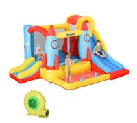 Outsunny Rocket Bouncy Castle with Slide, Pool & Trampoline - Holds 4 Kids, Includes Carry Bag & Blower