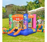 OUTSUNNY Bouncy Castle with Slide Basket Trampoline Monster Design in Blue Outsunny Blue