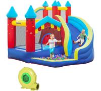 Outsunny Kids Bouncy Castle, 4 In 1 Large Inflatable Bounce House w/Trampoline, Slide, Water Pool, Ball Pit, Climbing Wall, Includes Blower, Bag, Ages 3-8 Years, 2.9 x 2.7 x 2.3 m