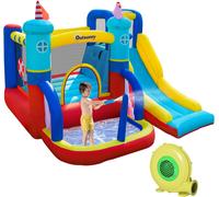 Outsunny Kids Bouncy Castle with Slide Pool Trampoline Climbing Wall w/ Blower