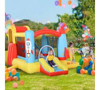 Outsunny Rocket Bouncy Castle with Slide, Pool & Trampoline - Holds 4 Kids, Includes Carry Bag & Blower
