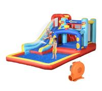 Outsunny Bouncy Castle with Water Slide, Trampoline Climbing Wall, 4 in 1 Kids Inflatable Bounce House with Blower Storage Bag, for Kids Indoor, Outdoor, 4.35 x 2.45 x 2m