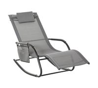 Outsunny Breathable Mesh Rocking Chair Patio Rocker Lounge For Indoor & Outdoor Recliner Seat W/ Removable Headrest For Garden And Patio Grey